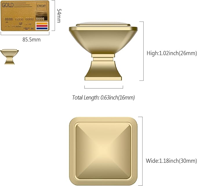 10 Pack Gold Cabinet Knobs Kitchen Brushed Brass Cabinet Pulls Gold Knobs for Dresser Drawer Hardware for Cupboard