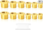 GASHER 12PCS Brass Hex Bushing Fitting Kit Hex Bushing 1/4" - 1/8", 3/8" - 1/8", 3/8" - 1/4", 1/2" - 1/4", 1/2" - 3/8", 3/4" - 1/2"