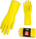 Vgo... 2-Pairs Reusable Household Gloves, Rubber Dishwashing gloves, Extra Thickness, Long Sleeves, Kitchen Cleaning, Working, Painting, Gardening, Pet Care (Size S, Yellow, HH4601)