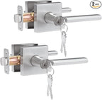 HOSOM 2 Pack Exterior Door Handle, Entry Door Handle with Lock and Key, Commercial and Residential Area, Interior Modern Entrance Doors Lever Heavy Duty Front Door Lock, Satin Nickel