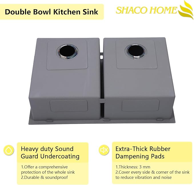SHACO 33x22 Inch Black 50/50 Double Bowl Drop In Kitchen Sink, Top Mount 16 Gauge Gunmetal Black Stainless Steel Kitchen Sink with Grid and Accessories