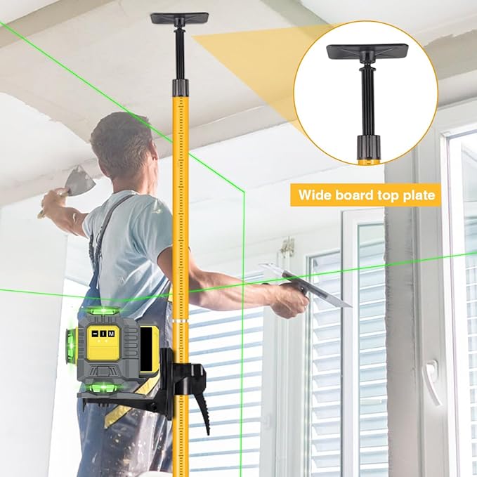12 Ft./3.7M Professional Lasers Level Pole with Tripod, Adjustable Telescoping Pole for Leveling Tools, Multi-functional Fine-tuning Bracket with 1/4” and 5/8” Thread Adapters, Includes Carrying Bag