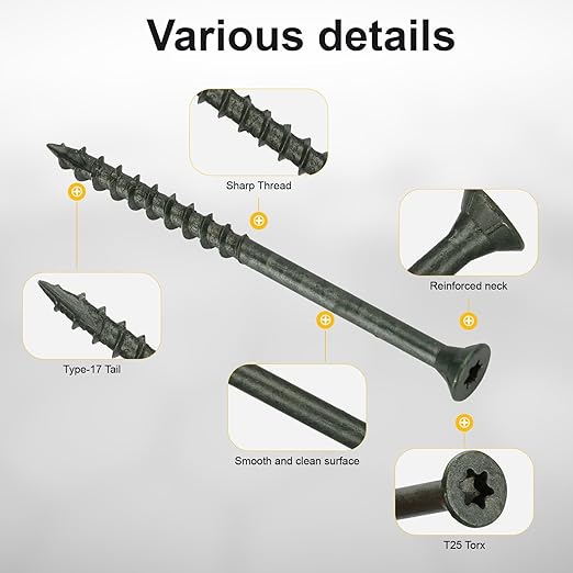 Deck Screws #10 x 3’’, T25 Star Torx Drive Flat Head Wood Screws, Green, 5lb