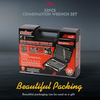 HORUSDY 32-Piece Combination Wrench Set, SAE and Metric, 1/4"-1" & 7mm-22mm, 12 Point, Chrome Vanadium Steel Construction with Case