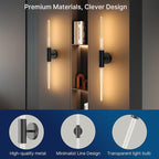 FLSNT Matte Black 2-Light Wall Sconce with Clear T30 Edison LED Bulbs, Dimmable E26 Standing Lamp, 2700K Soft White, 90 CRI, 350LM, Aluminum Alloy Wall Lamp for Living Room, Bedroom, Office