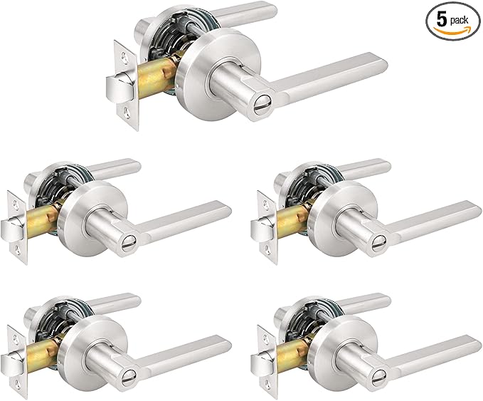 Probrico Satin Nickel Bed/Bath Door Levers Intrior Lockset Keyless Privacy Handles (5 Pack)