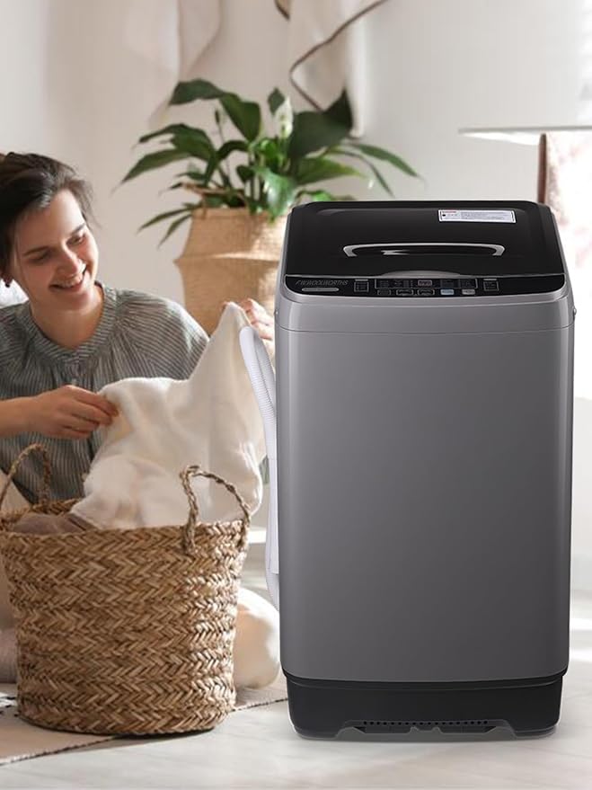 17.7 lbs Full-Automatic Washing Machine with LED Display, Laundry Washer with Drain Pump, 10 Wash Programs 8 Water Levels Washer & Spinner for Home, Apartment, Dorms, Grey