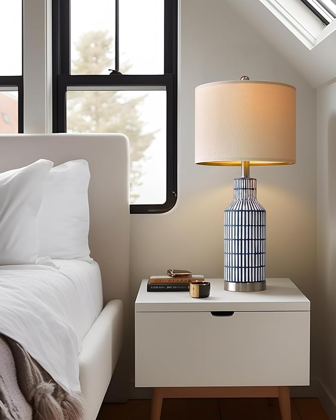 25" Modern Ceramic Lamps Single Table Lamp for Living Room Bedroom Farmhouse Nightstand Bedside Lamps