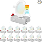 LUXRITE 12-Pack 4 Inch Ultra Thin LED Recessed Lighting, 10.5W, 5 Color Selectable 2700K | 3000K | 3500K | 4000K | 5000K, CRI 90, 750 Lumens, Dimmable LED Wafer Lights, Wet Rated, Baffle Trim