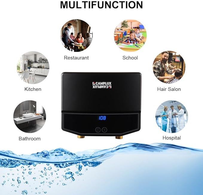CAMPLUX Tankless Water Heater Electric, Point of Use Instant Hot Water Heater, 3.5kW (TE04B) 120V for Sink with Self Modulating Technology, Black