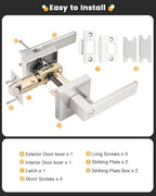 1 Pack Square Rose Privacy Door Lever,Satin Nickel Finished,Interior Door Lock for Bed/Bath