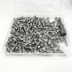 QSJ 120PCS #8 x 3/4'' Sheet Metal Screws 410 Stainless Steel Hex Washer Head Fast Self Tapping Screws with Screwdriver Bit Silver