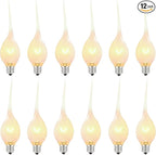 Silicone Dipped Candle Light Bulbs, 5 Watt Night Light Bulbs, C7/E12 Candelabra Base Bulbs, Clear Country Style Candle Light Bulbs for Christmas Chandelier Electric Window Candle, 120 Volt- 12 Pack