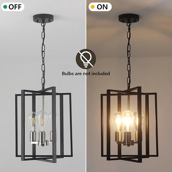 Modern Farmhouse Chandelier for Dining Room, 3 Light Black and Nickel Entryway Light Fixture Adjustable Pendant Lights Kitchen Island Rustic Hanging Chandelier for Foyer Living Room Hallway Bedroom