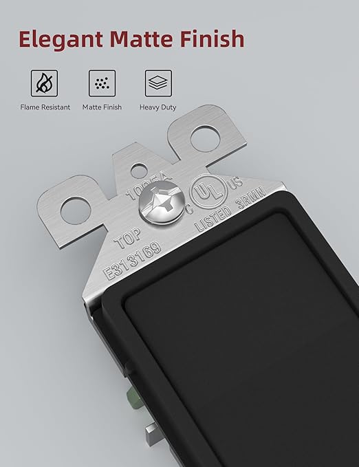 AIDA 20 Pack 3 Way Decorative Light Switch, 15Amp, 120/277 Volt, AC Decorator Rocker Paddle Wall Switch Replacement, UL Listed - Residential and Commercial Grade,Matte Black