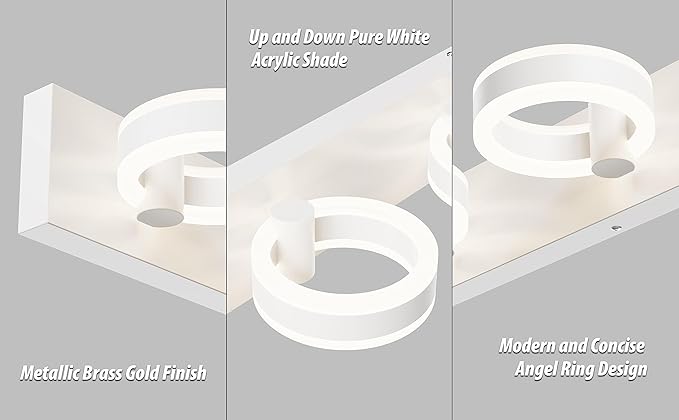 LED Bathroom Light Fixtures, 33inch White Vanity Lights, Modern 4 Light Acrylic Wall Sconces, 350° Rotatable Wall Lighting Fixture Over Mirror