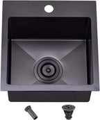SHACO 13x15 Inch Drop In Black RV Bar Sink, Stainless Steel Top Mount Gunmetal Black 16 Gauge Single Bowl Small Kitchen Outdoor Sink with Strainer Drain