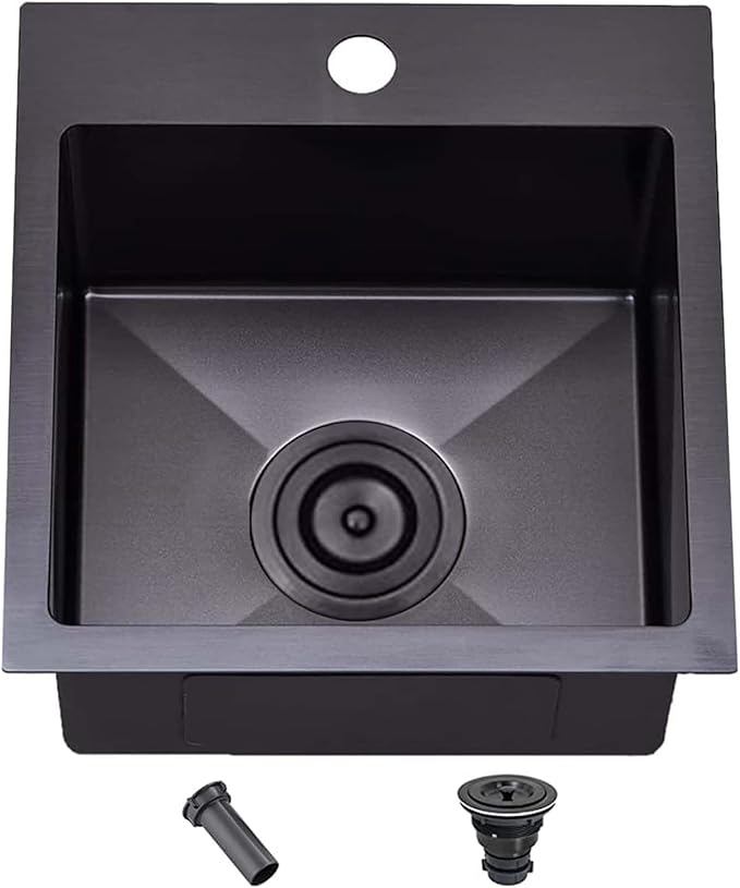 SHACO 13x15 Inch Drop In Black RV Bar Sink, Stainless Steel Top Mount Gunmetal Black 16 Gauge Single Bowl Small Kitchen Outdoor Sink with Strainer Drain