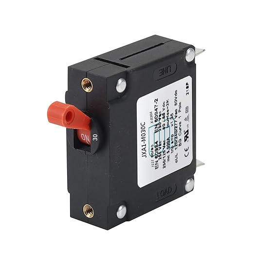 GLOSO J Type Toggle Hydraulic Magnetic Single Pole Circuit Breaker AC/DC Manual Reset Switch Yachts Campers Caravans Red Toggle, 30A, J1P