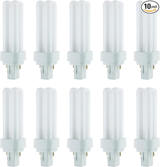 Sunlite 40538 PLD13/SP27K/10PK Double Twin Tube Compact Fluorescent Lamp, PLD 2-Pin, 13 Watts, 660 Lumens, 2700K Soft White, 2-Pin (GX23-2) Base, 10 Pack
