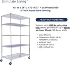 48"x24"x72" Prime Heavy Duty Chrome 5-Tier Steel Wire Shelving NSF 4000 LBS MAX Capacity Storage Rack for Commercial, School, Home, Garage, Warehouse, Industrial, and Hospital Uses (with Wheels)