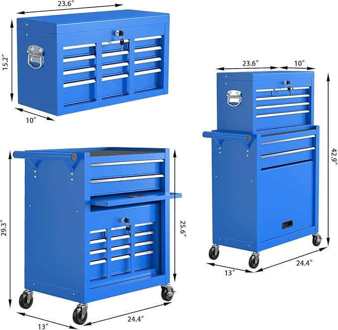 8-Drawer Rolling Tool Chest Tool Box,Removable Tool Storage Cabinet with 4 Wheels and Drawers,2 in 1 Portable Toolbox Organizer, Tool Chest with Lockable Drawer Gifts for Men, Blue