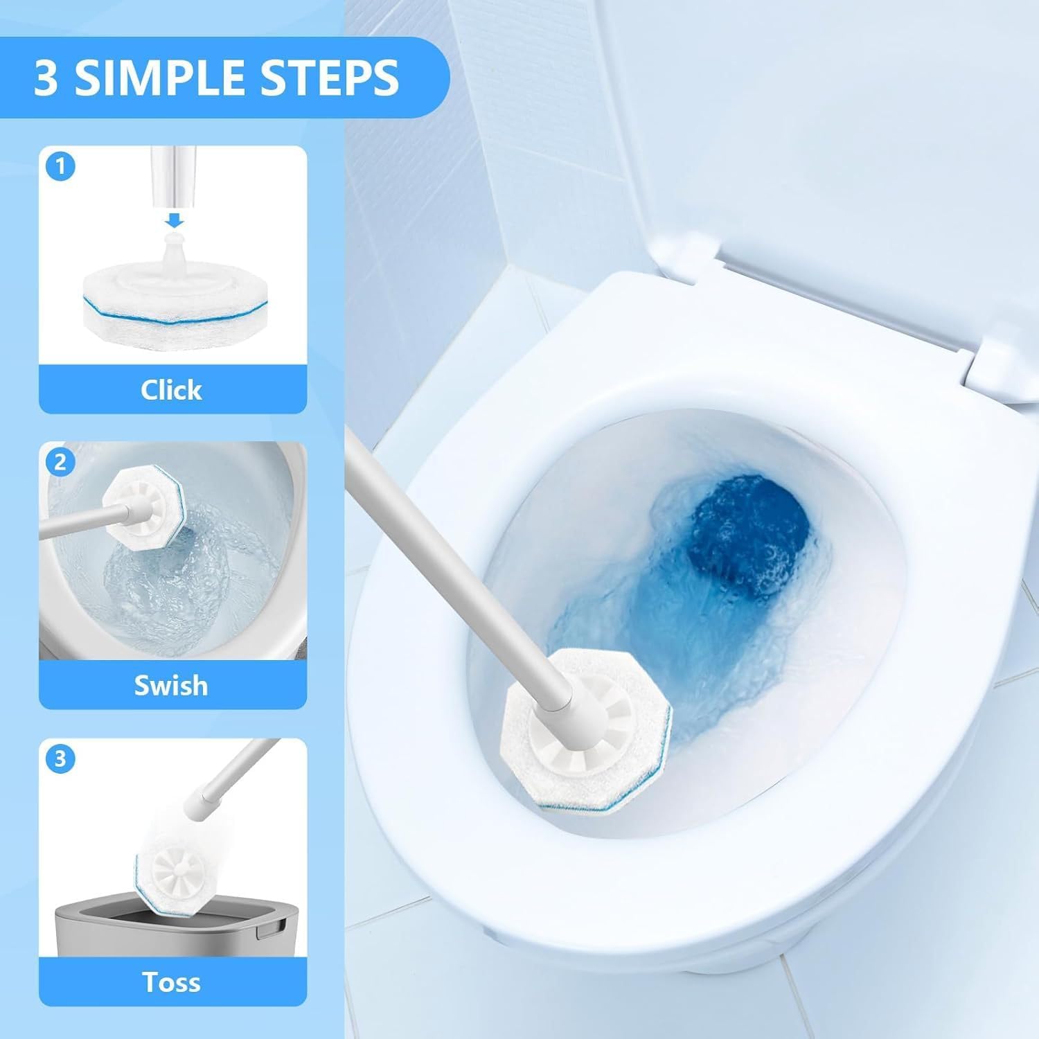 50 Count Disposable Toilet Brush Refills Compatible with Most Toilet Wand Refills for Home and Bathroom Cleaning