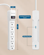 DEWENWILS 6-Outlet Power Strip Surge Protector, 15FT Long Extension Cord, Low Profile Flat Plug, 15 Amp Circuit Breaker, 500 Joules, Wall Mount, White, UL Listed