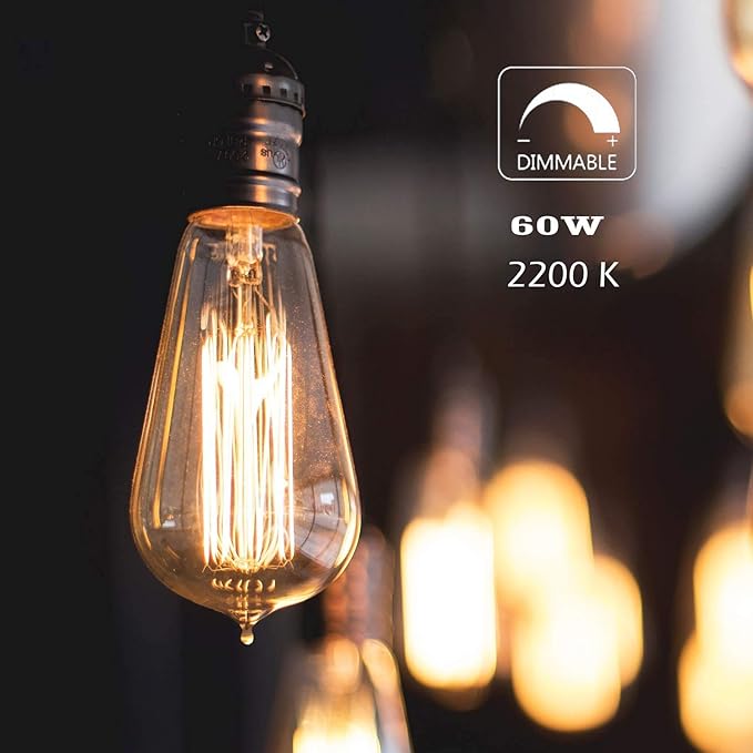 Jslinter 6-Pack Edison Light Bulb, Warm White 2200K Old Fashioned Incandescent Light, 60 Watt Dimmable ST58 Antique Vintage Style Light, Clear Glass e26 Base(60w/110v)
