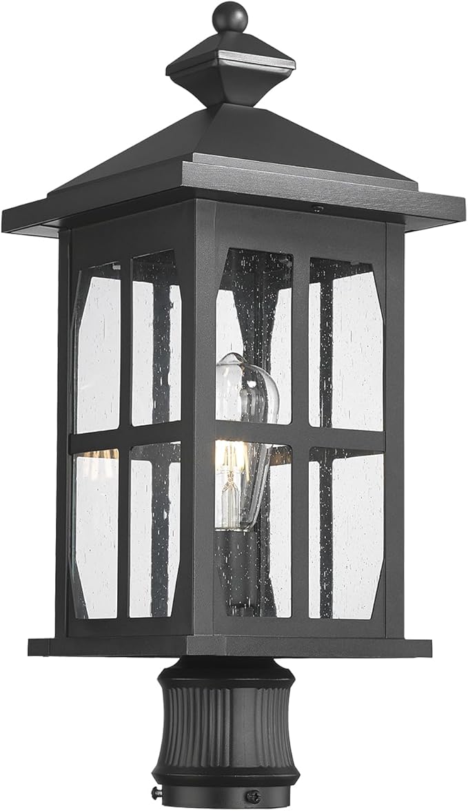 Darkaway Outdoor Post Lights, 21.3inch Large Exterior Post Lantern Lamp Waterproof Aluminum Housing Lamp with Seeded Glass, Fence Pole Deck Lighting for Garden Patio Pathway Driveway