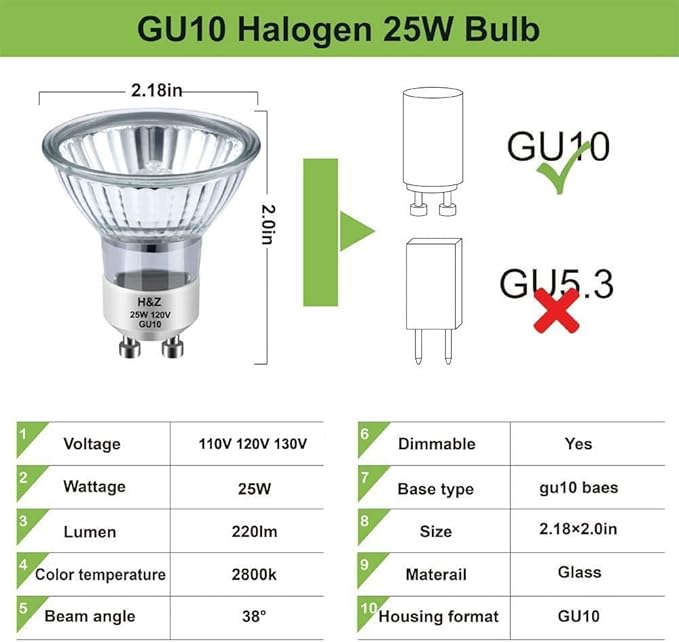 NP5 GU10 120v 25w Bulb Candle Warmer, 6pcs GU10+c 120v 25w Halogen Light Bulbs with Glass Cover, GU 10 Bulb Dimmable & Warm White, MR16 GU 10 Base for Candle Warmer Lighting Bulbs, Track Light Bulbs