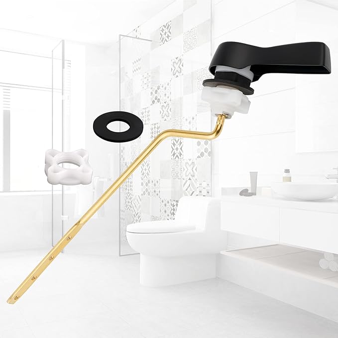 Hibbent 2 Pack Universal Side Mount Toilet Handle Angle-Mount Adjustable Tank Flush Lever Replacement Handle with 2 Pieces Stainless Steel Flapper Chains for Most Side Mount Toilets-Matte Black