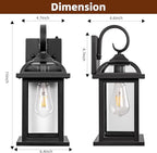 2-Pack Outdoor Wall Lights Dusk to Dawn, 15 Inch Aluminum Anti-Rust Exterior Light Fixture with IP65 Clear Tempered Glass Large Outside Wall Sconce Lanterns for House Matte Black