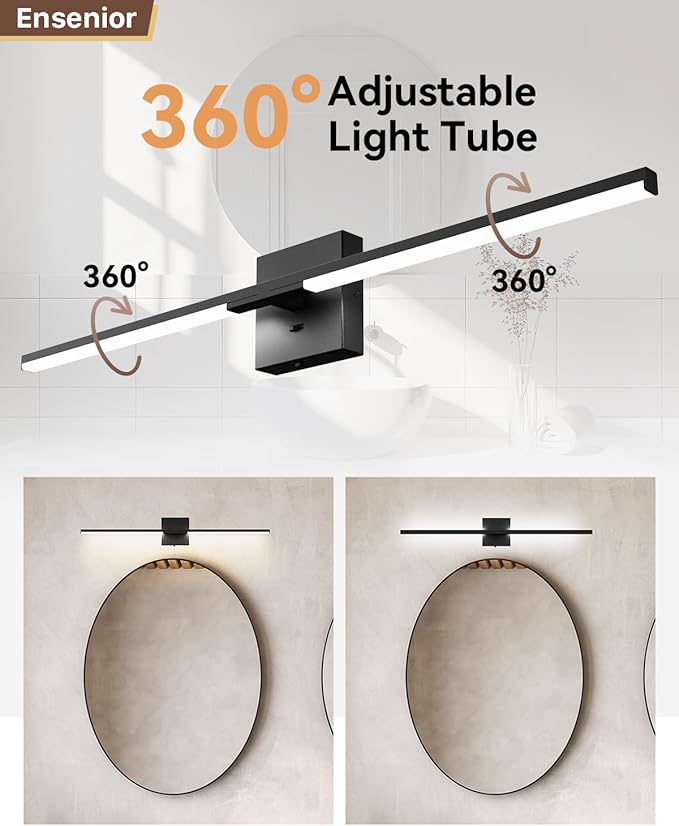 Ensenior Modern Bathroom Vanity Light 32 inch, Built-in Dimmer, 18.5W Dimmable 5CCT Led Bath Lights, Black Bar Vanity Light for Bathroom Mirror Cabinets Bedroom-FCC Certificated
