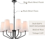 Modern Black Metal Chandelier with Linen Shade 6-Light E26 Adjustable Chandelier for Living Room, Dining Room, Bedroom, Kitchen Island