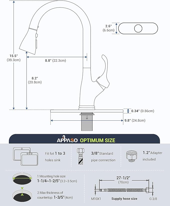 APPASO Kitchen Faucet with Pull Down Sprayer Oil Rubbed Bronze, Single Handle High Arc Pull Out Spray Head Kitchen Sink Faucet with Deck Plate
