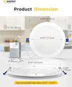 Ensenior 6 Pack 8 Inch LED Recessed Light, Dimmable, 2700K-5000K 5CCT, 1600LM High Brightness, 18W 120V, Damp Rated, Ultra-Thin Canless Wafer Light - ETL & FCC & IC