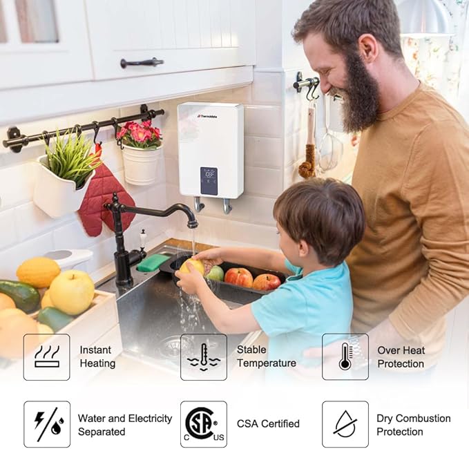 Mini Tankless Water Heater Electric 110V ~ 120V for Sink, ThermoMate 4.5kW 37.5A at 120V Small Point of Use Water Heater CSA Approved, Must HardWird Requiring 10AWG Wire