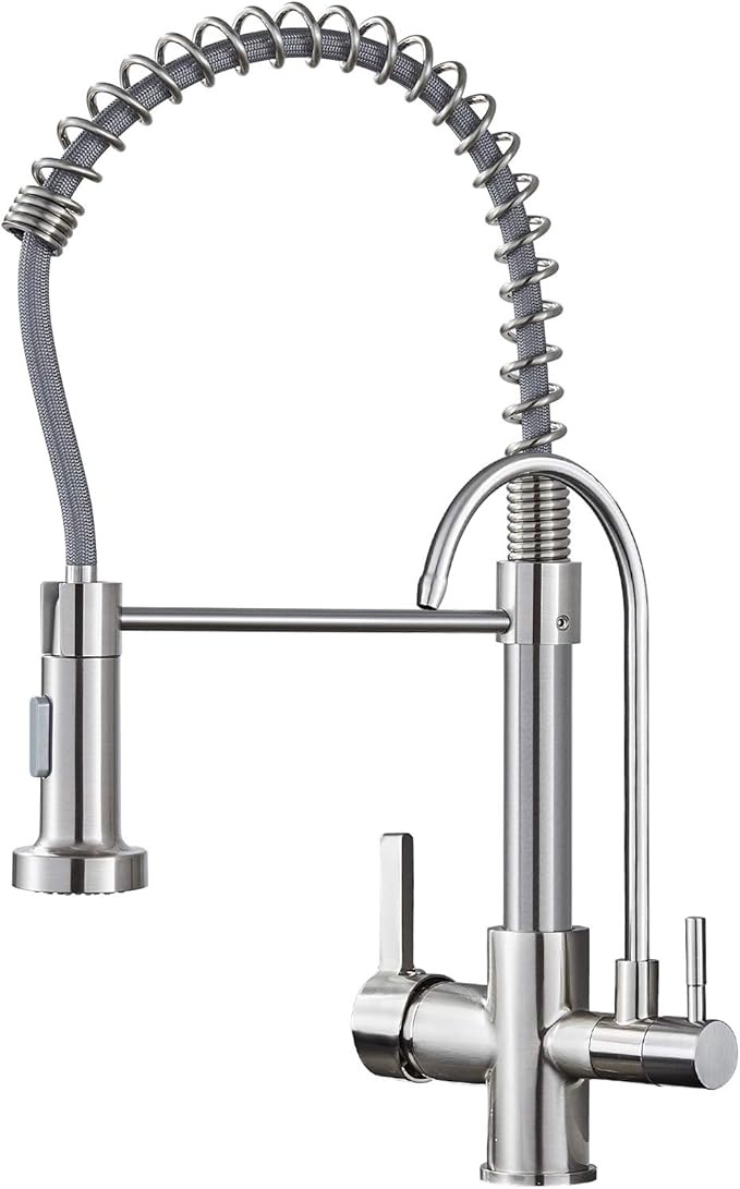 MENATT Purifier Kitchen Faucet, Commercial 3 in 1 Spring Drinking Water Faucet, Pull Down Water Filter Kitchen Sink Faucets (Brushed Nickel)