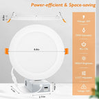 BesLowe 6 Packs 8 Inch 5CCT LED Recessed Ceiling Lights Ultra-Thin with Junction Box, 12W 150W Eqv, 3000K/3500K/4000K/5000K/6500K, 1200LM Dimmable Canless Downlights for Kitchen Hallway Dining Room