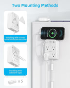 Short Power Strip 2FT - Flat Wall Extension Cord with 4AC Outlet and 3 USB Ports(1 Type C), Multi Plug Outlet Extender Small Surge Protector for Home Office Dorm, White