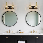 Vintage Bathroom Vanity Light, 2-Light Black Gold Vanity Lighting Fixture with Flower Glass Shade, Bathroom Lighting Fixtures Over Mirror