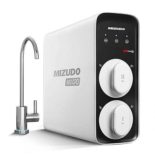 MlZUDO 800GPD Tankless Reverse Osmosis System, Mini 3:1 RO Water Filtration System, 8 Stage&36-Month RO System, NSF/ANSI 42&58&372 Certified Water Filter Under Sink, Smart LED Faucet