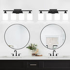 4-Light Bathroom Light Fixtures, Vanity Light with Milky White Shades, Matte Black Bathroom Light Fixtures Over Mirror, Modern Bathroom Wall Lamp for Mirror Living Room Cabinet Bedroom