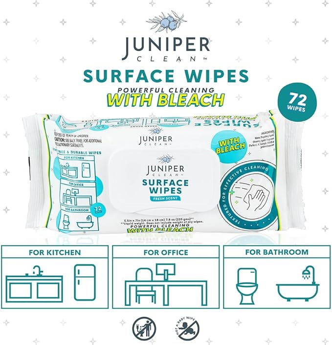 3 Pack Surface Cleaning Wipes with Bleach, All-Purpose Cleaner for Bathroom, Kitchen, Office, 216 Count Soft Flow, Fresh Scent, Lint Free & Durable
