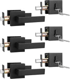 3 Pack Keyed Entry Door Lock with Deadbolt Set, Reversible Passage Lever and Keyed Alike Double Cylinder Deadbolt, Matte Black Square Handleset for Bedroom, Front Door