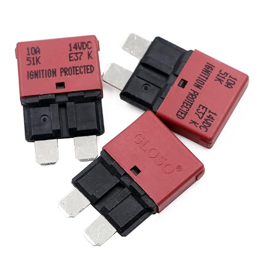 12V 10 Amp Auto Reset Fuse Circuit Breaker ATO ATC Low Profile E37- UL Certified 10A Blade Self-Resetting Breakers Fuses 12 Volt DC for Car, Truck, RV, Automotive, Solar, Marine - 3 Pack