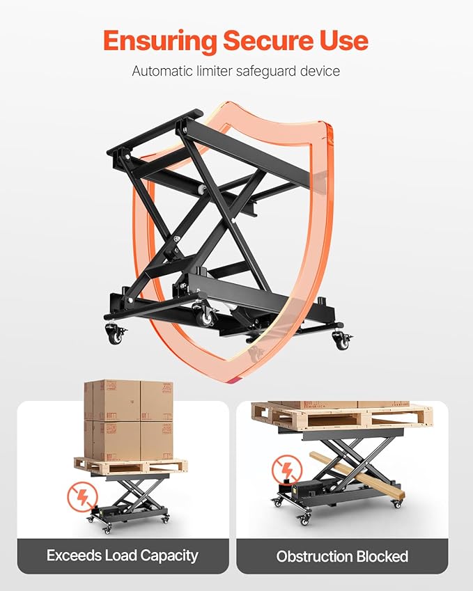 VEVOR Electric Lift Table, 330 lbs Capacity Single Scissor Lift Table, 8-28 in Height Adjustable Lifting Platform, Coffee Table Lift with 4 Wheels, for Material Handling and Transportation, Black