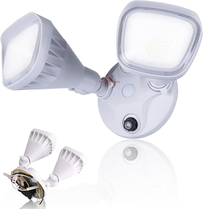 RuggedGrade 20W Turin II Series LED Security Wall Light - Adjustable LED Flood Light - 1,750 Lumens - 5000K Bright White - Dusk to Dawn P/C Sensor - White Housing - Outdoor LED Light | DLC 5.1 Premium