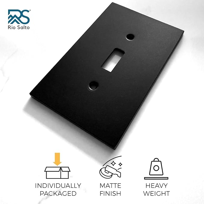 RIO SALTO Modern Metal Matte Black Toggle Light Switch Cover Metal Decorative Toggle Switch Covers Wall Plate Outlet Cover Black Wall Flip Switch Cover Socket Togle - Midsize 1 Gang